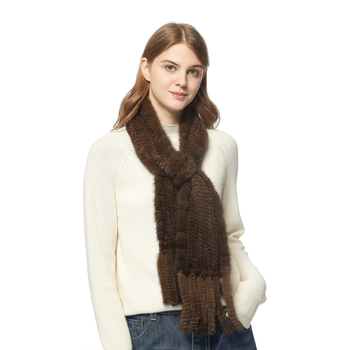 Womens Knitted Mink Fur Scarf For Winter Warm Shawl Scarves Fur Story FS050303