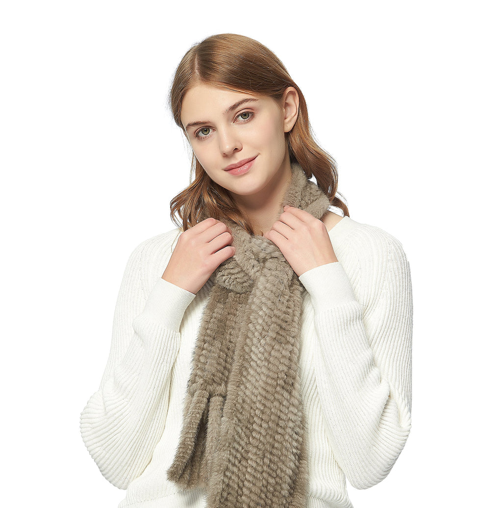 Womens Knitted Mink Fur Scarf For Winter Warm Shawl Scarves Fur Story FS050303