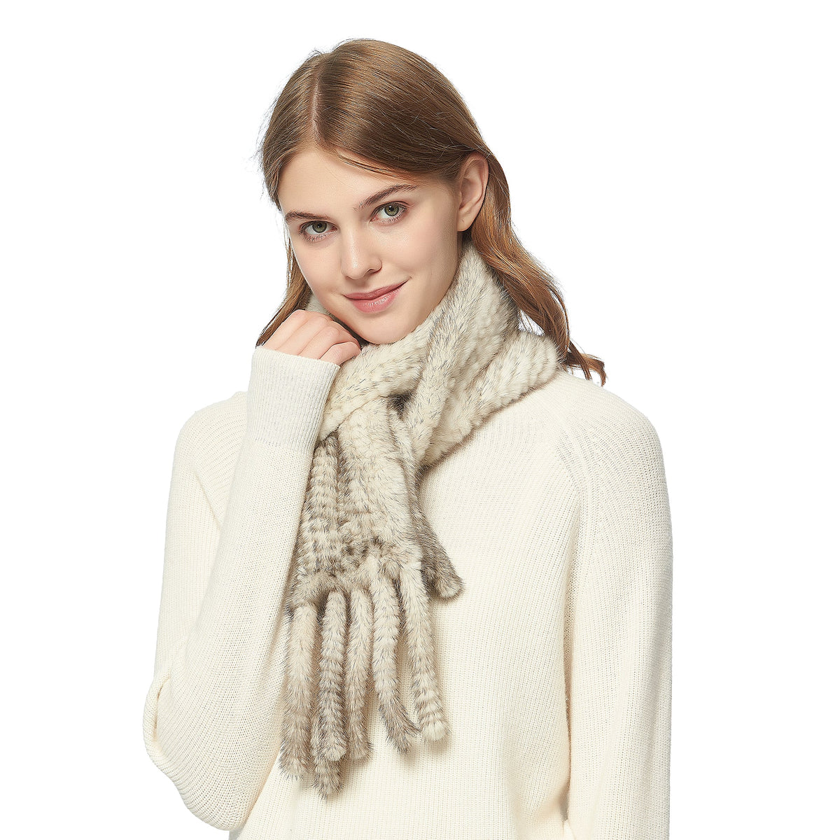Womens Knitted Mink Fur Scarf For Winter Warm Shawl Scarves Fur Story FS050303