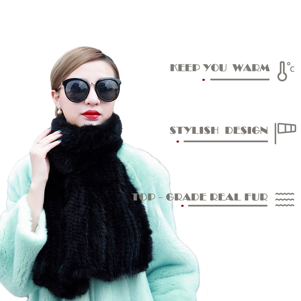 Womens Knitted Mink Fur Scarf For Winter Warm Shawl Scarves Fur Story FS050303