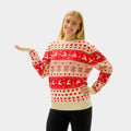 Womens Red & Beige Organic Cotton Ugly Christmas Sweater with Hearts