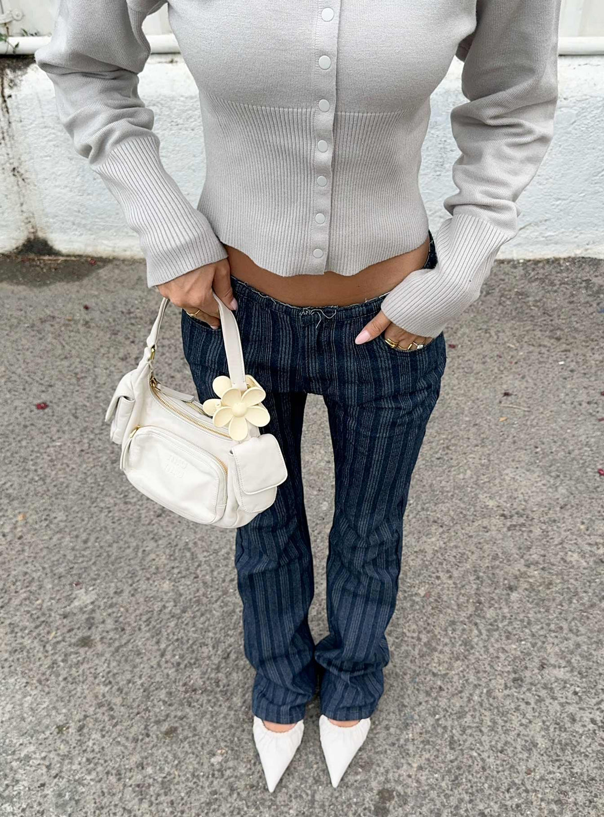 Charismatic Low Rise Flared Jeans Dark Pinstripe