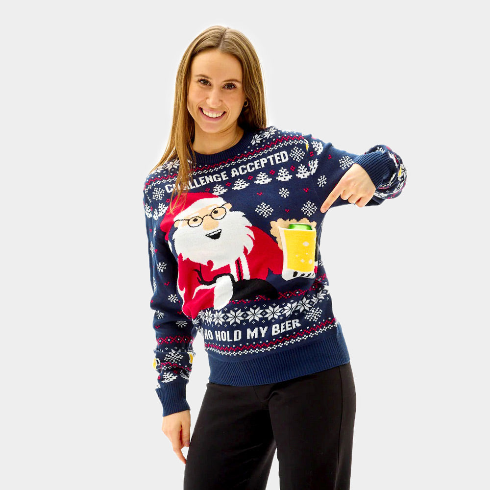 Womens Ugly Christmas Sweater with Beer Pocket 3D