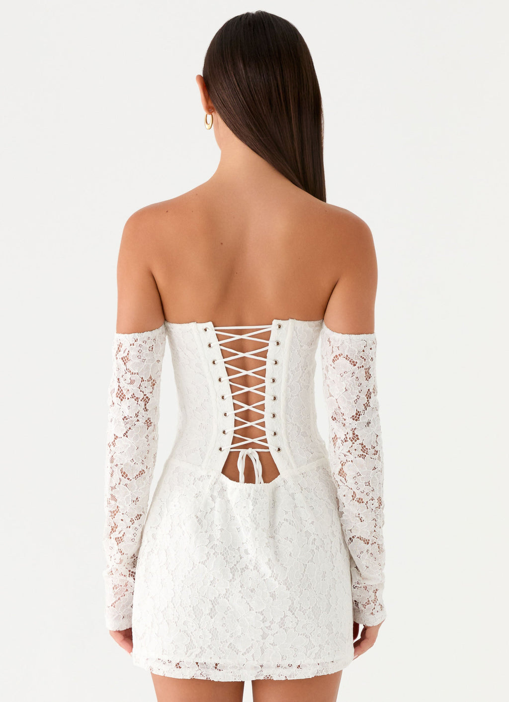Already Know Lace Long Sleeve Mini Dress - White