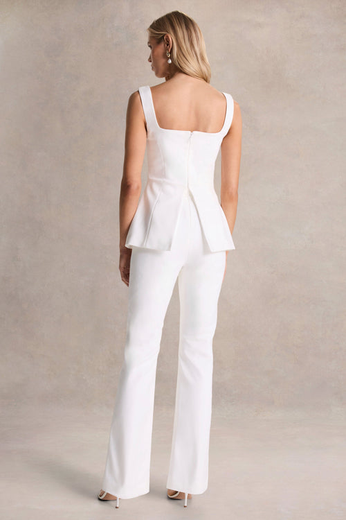 Aceline | White Square-Neck Tailored Jumpsuit