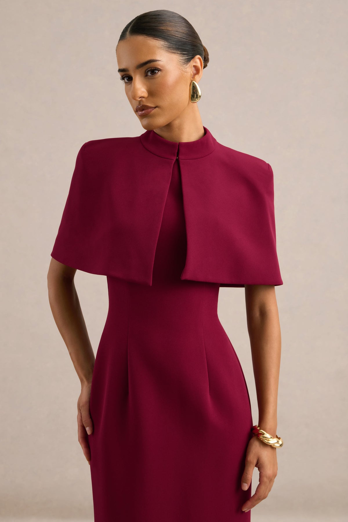 Deva | Burgundy High Neck Short Sleeve Cape