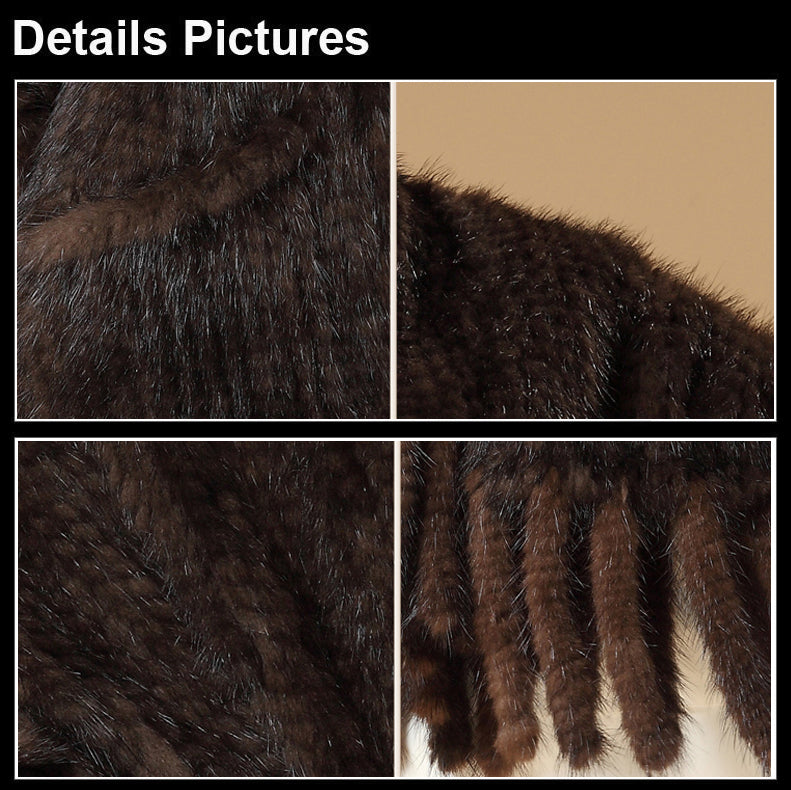 Handmade Knitted Mink Fur Scarf Women Real Mink Shawl Natural Color Fur Scarves 15702