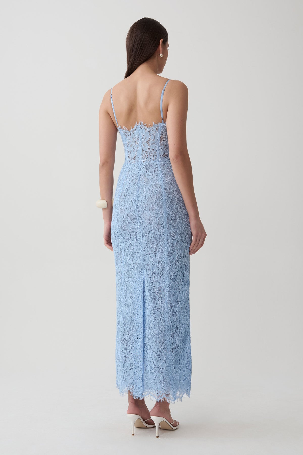 Ottilie Lace And Mesh Midi Dress - Sky Blue