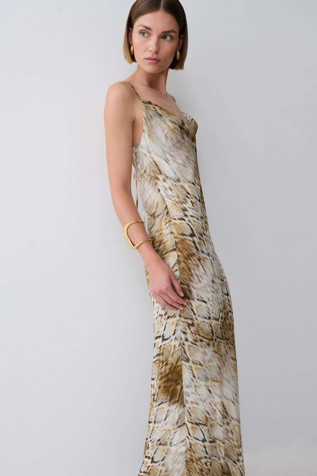 Zoe Cowl Front Printed Maxi Dress - Snake Print