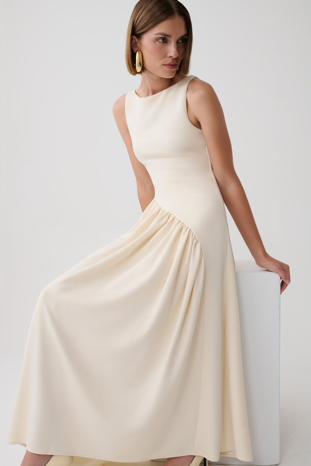 Hester Scuba Midi Dress - Ivory