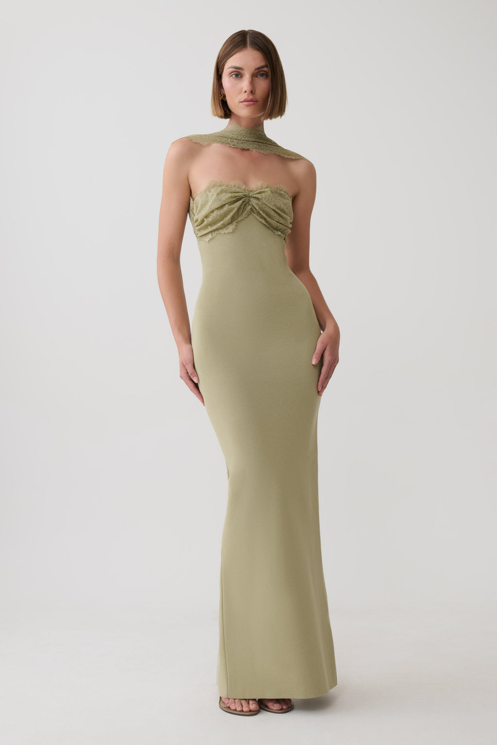 Leny Lace & Bandage Knit Maxi Dress - Green