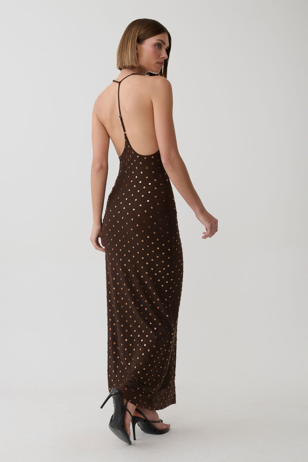 Valentine Diamante Maxi Dress - Chocolate