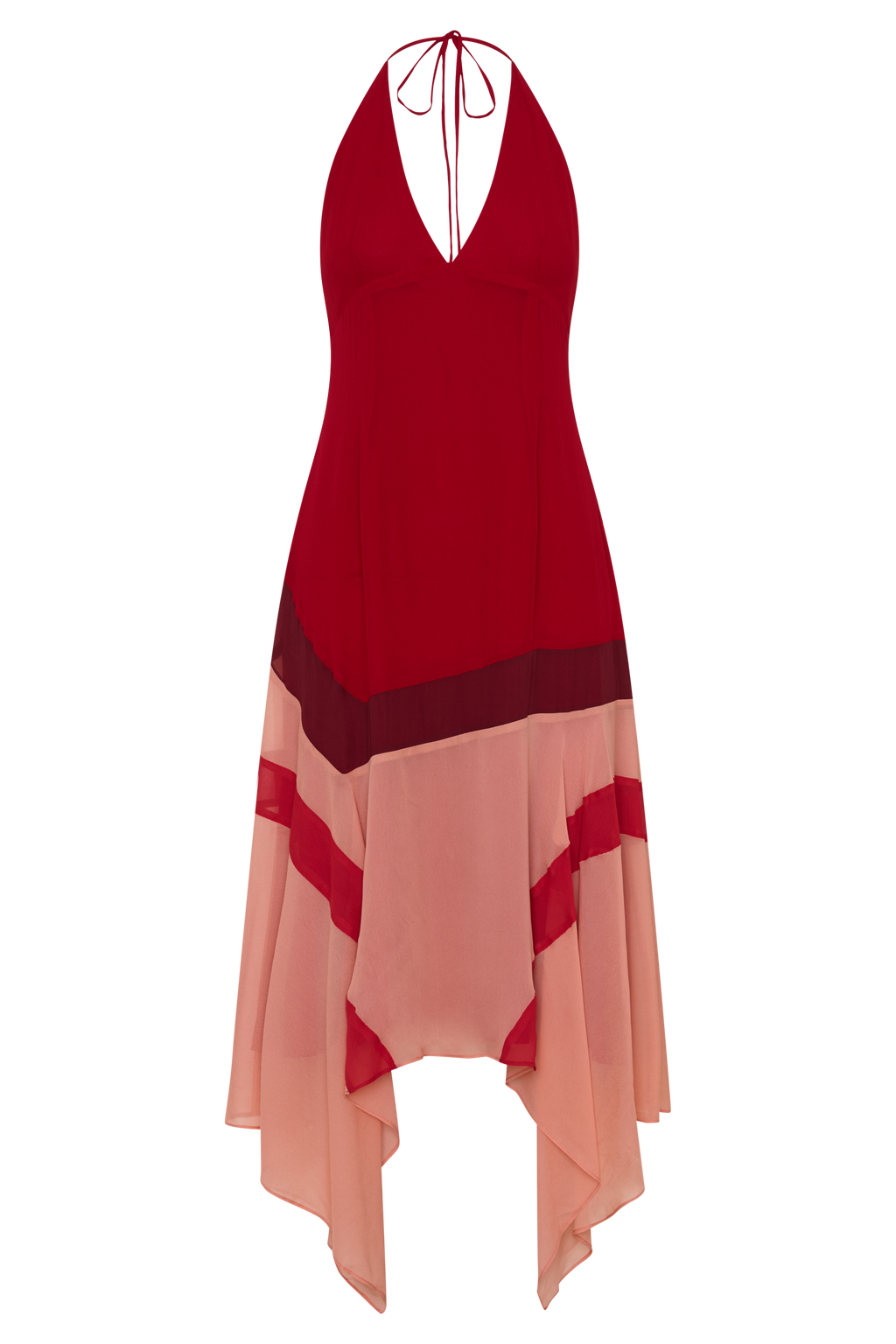 Bettina Chiffon Halter Neck Midi Dress - Red
