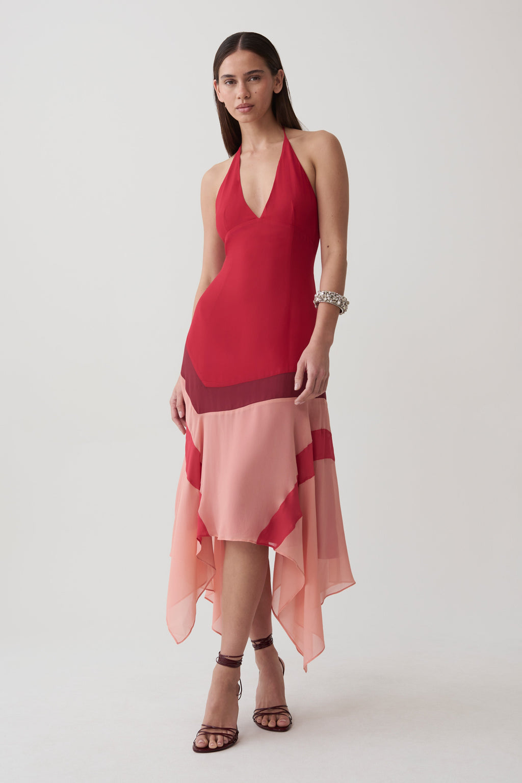 Bettina Chiffon Halter Neck Midi Dress - Red