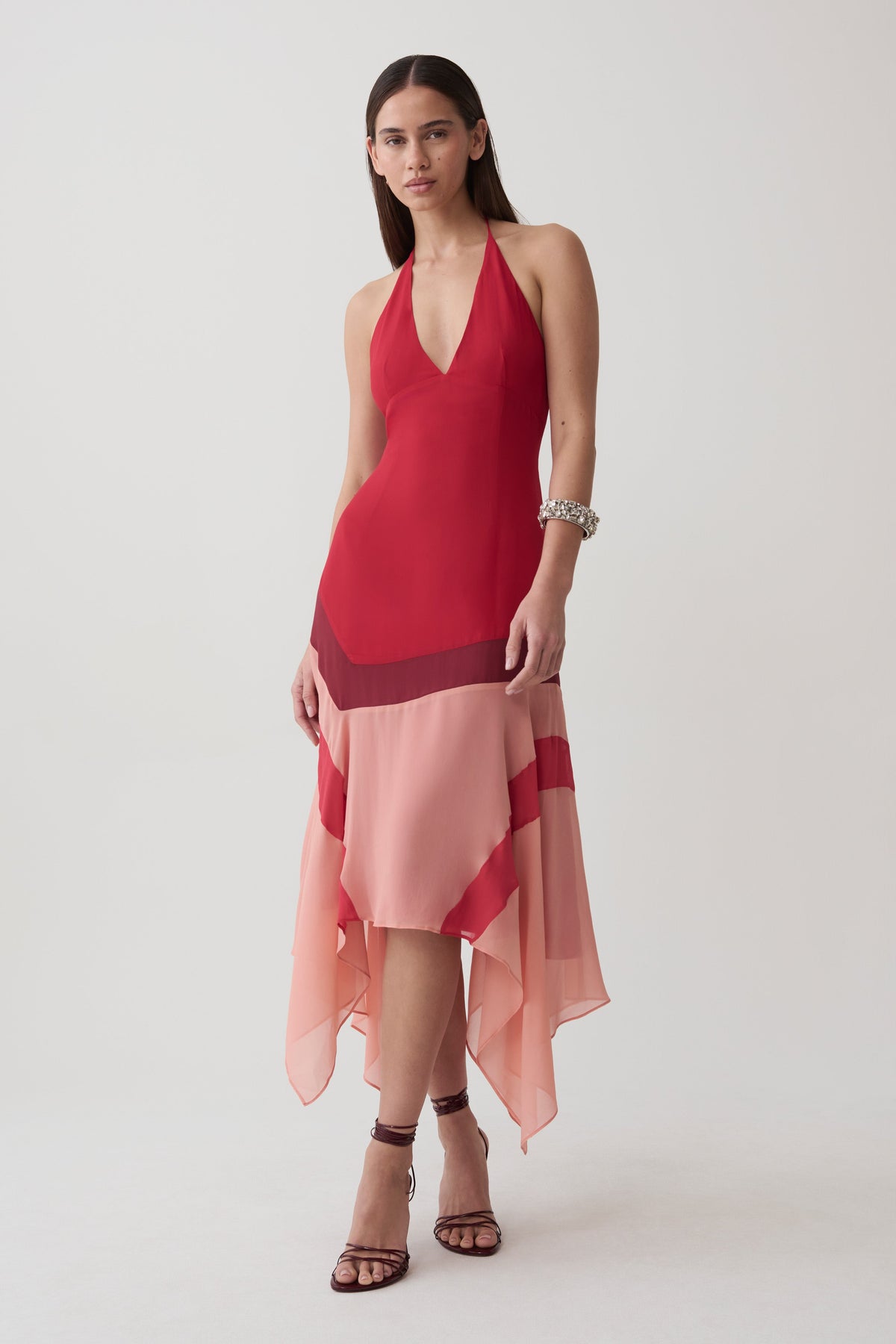 Bettina Chiffon Halter Neck Midi Dress - Red
