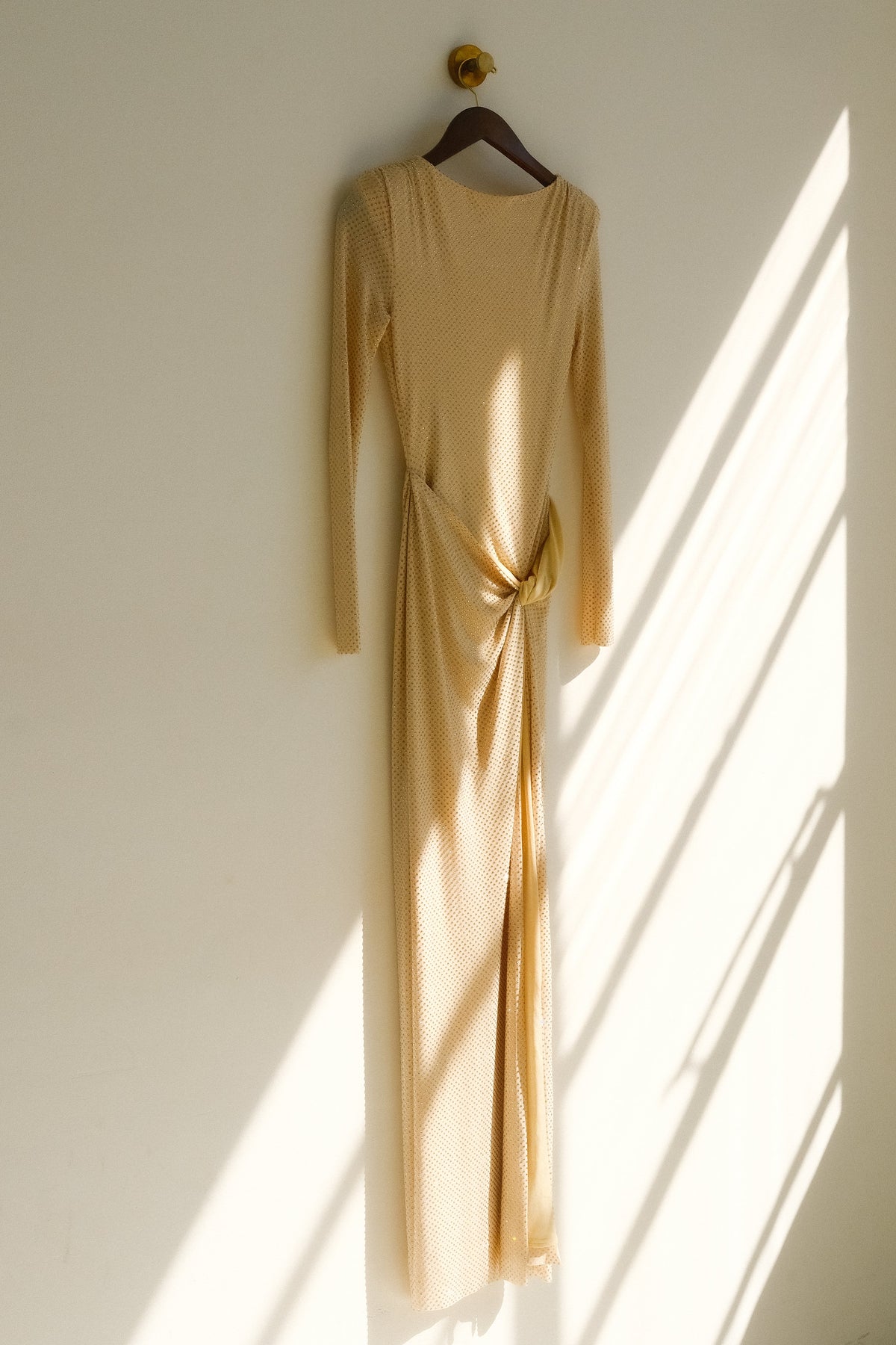 Deanna Long Sleeve Diamante Maxi Dress - Gold