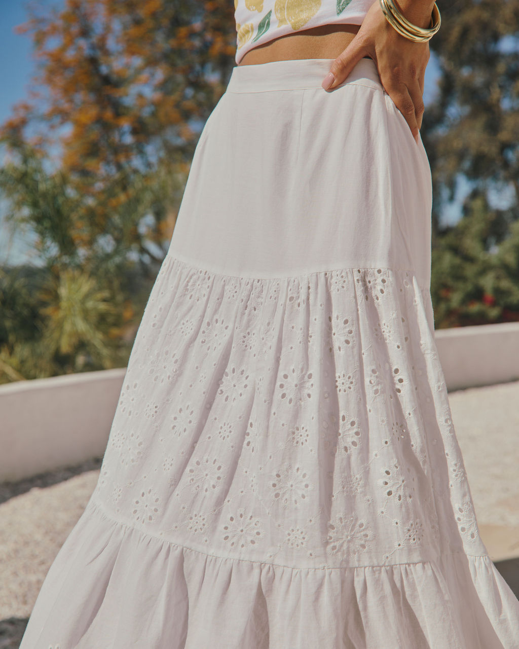 Santorini Breeze Eyelet Maxi Skirt