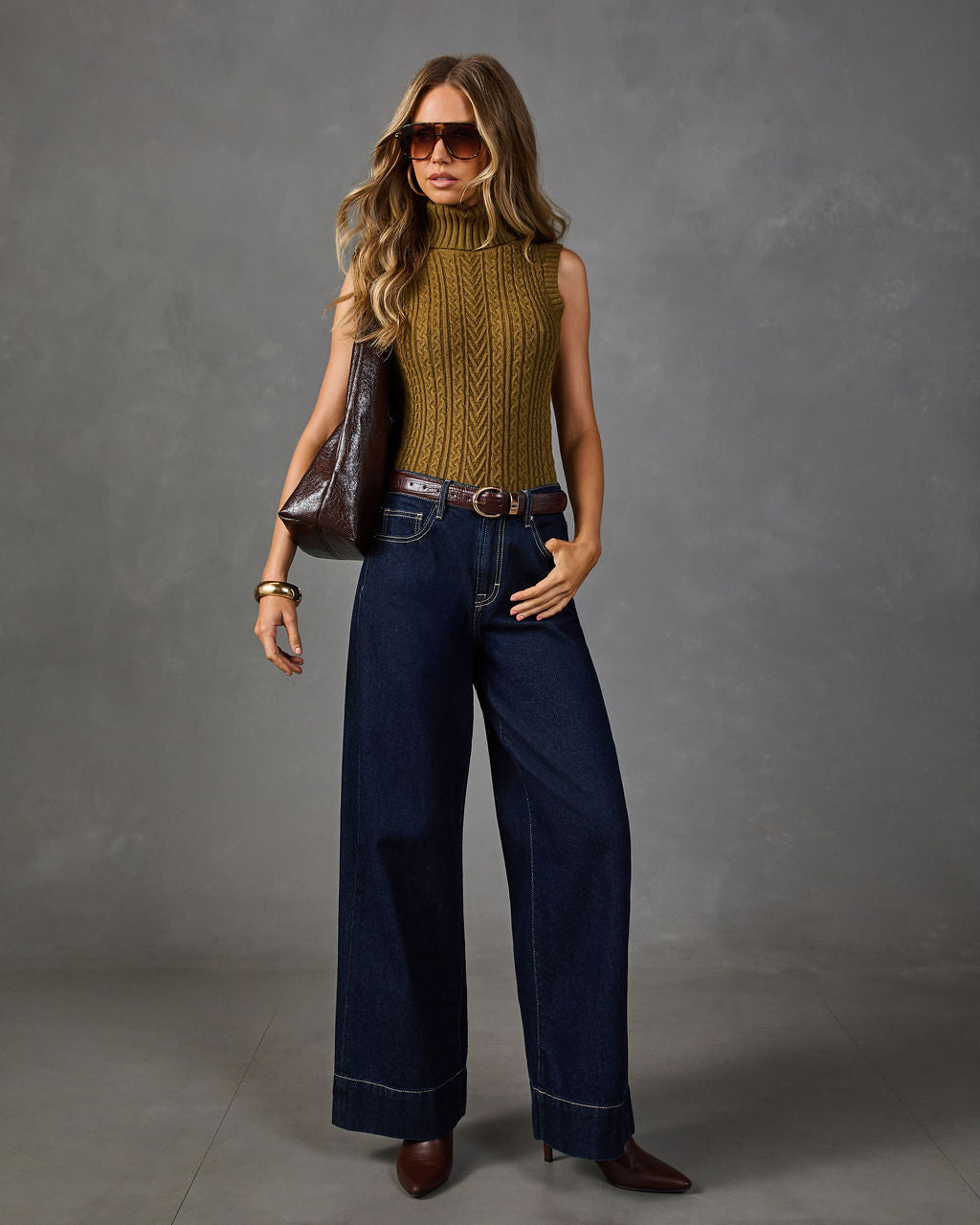 Cinnamon Swirl Turtleneck Cable Knit Sweater