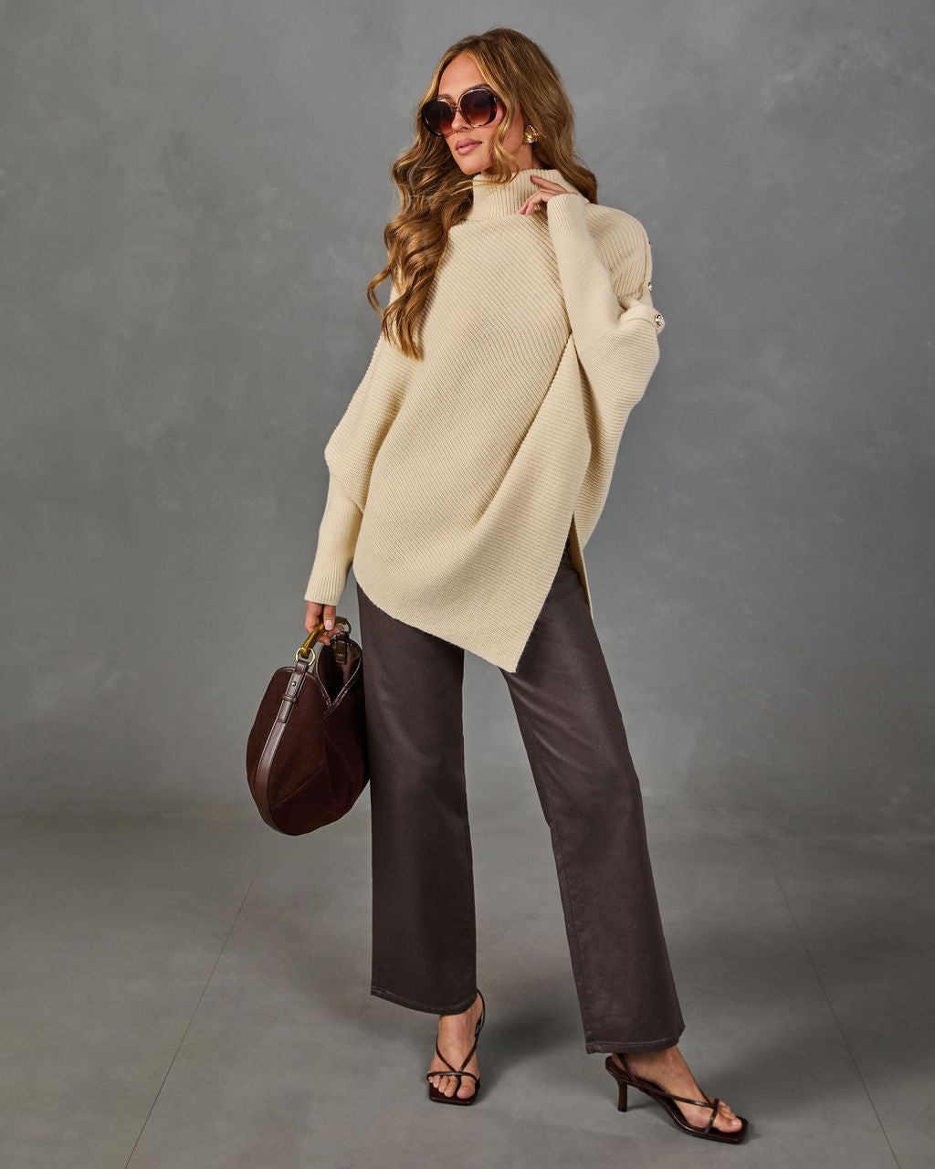 Tender Solace Knit Turtleneck Asymmetric Hem Sweater