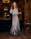Maxeen Pleated Metallic Maxi Skirt