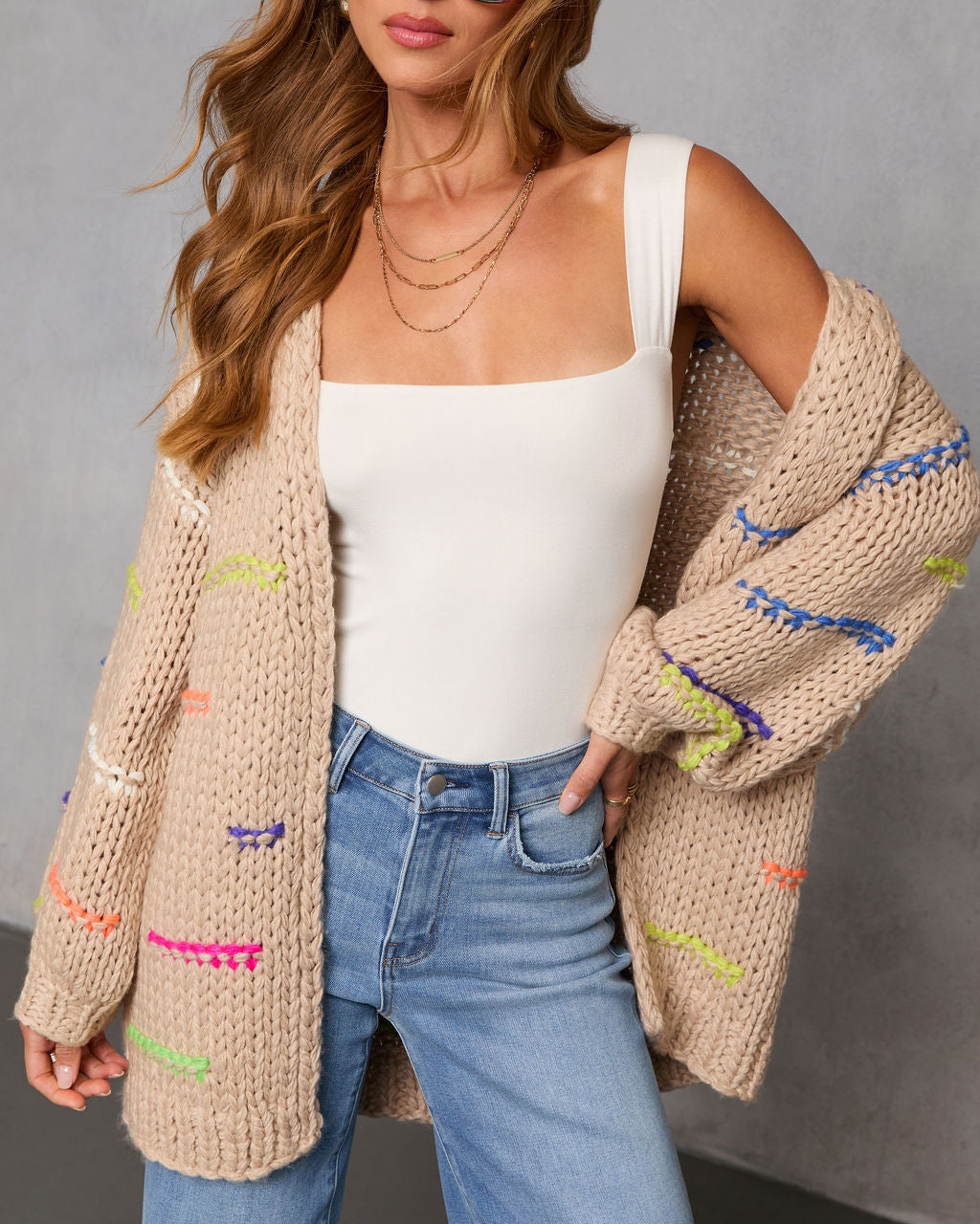 Lima Multi Color Stitch Knit Cardigan