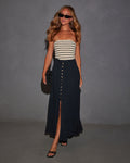 Serves Up Tie Waist Button Down Maxi Skirt