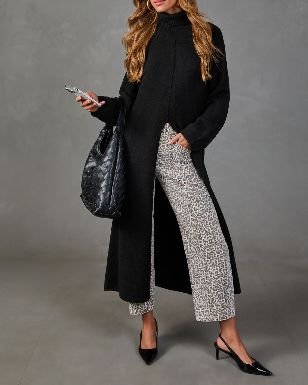 Autumn Haven Knit Turtleneck Front Slit Duster Sweater