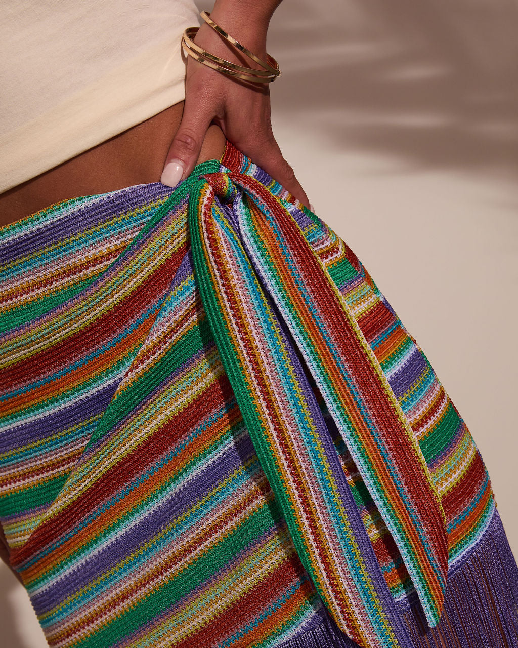 Salma Stripe Fringe Hem Mini Skirt