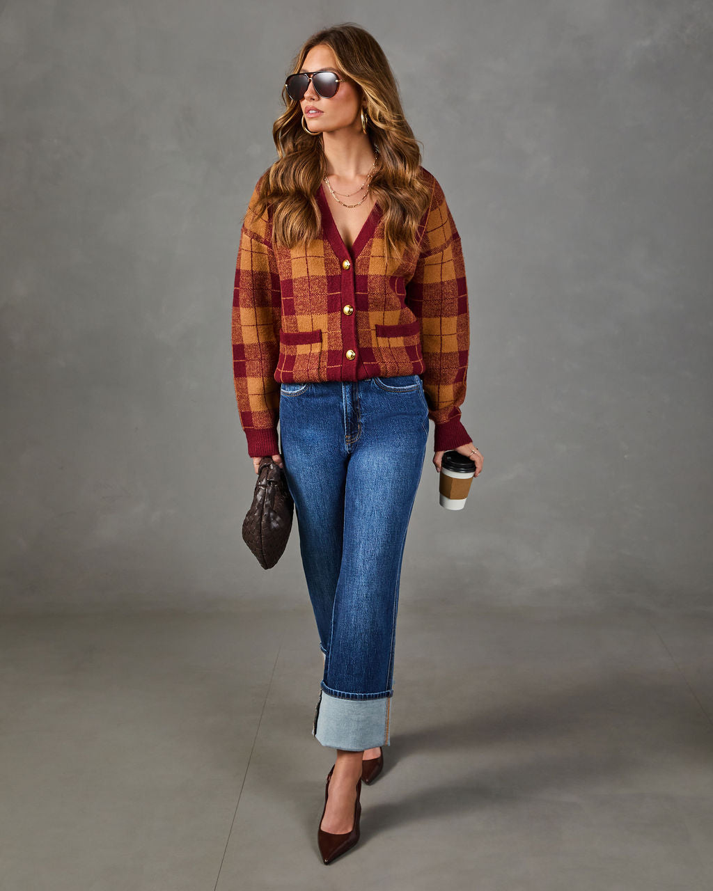 Fall Foliage Plaid Button Down Cardigan
