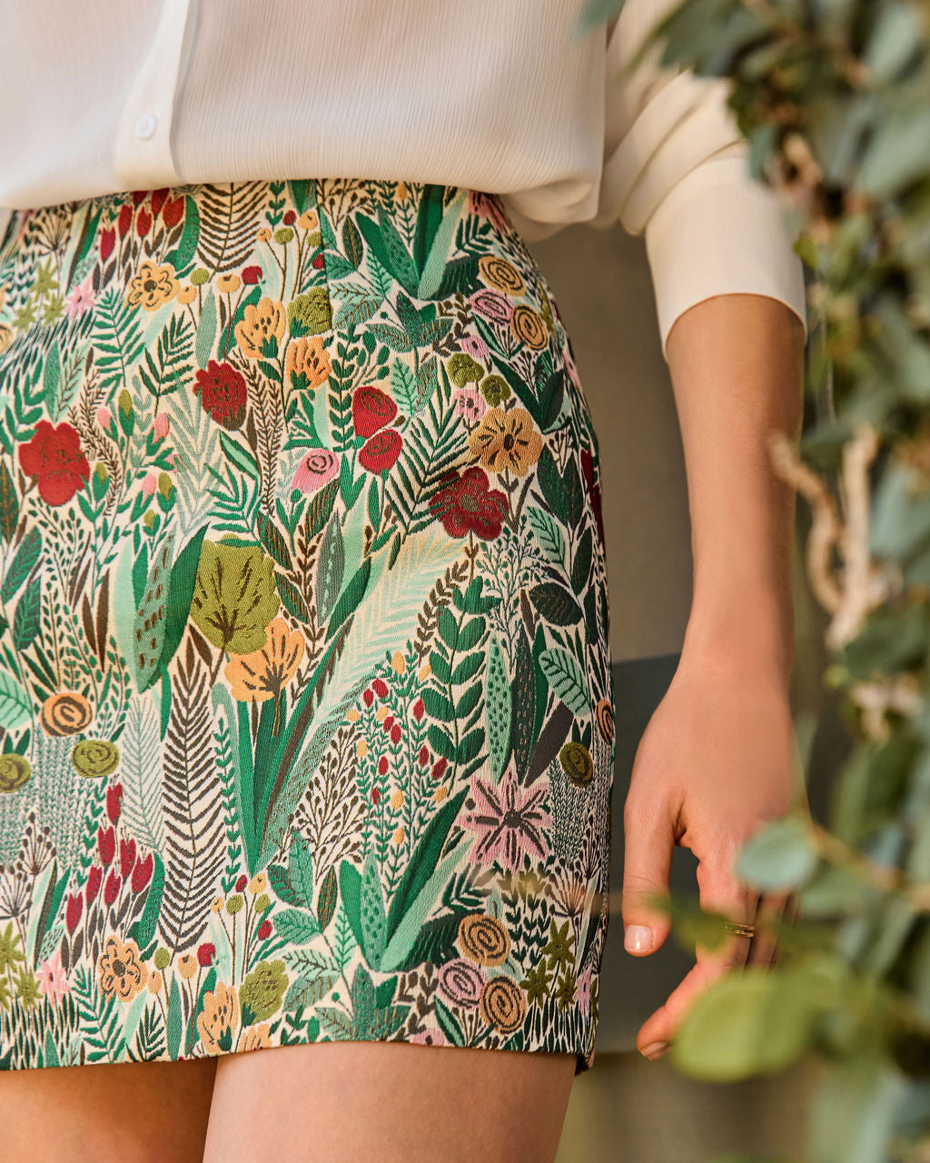Graceful Garden Brocade Floral Mini Skirt