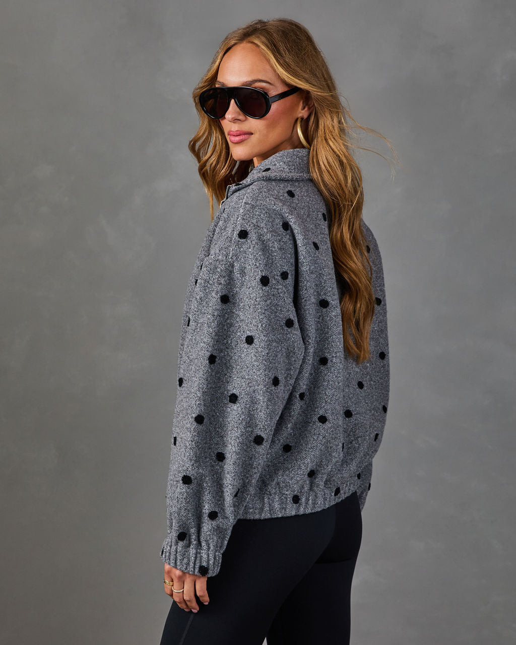 Darling Theory Knit Polka Dot Quarter Zip Sweater