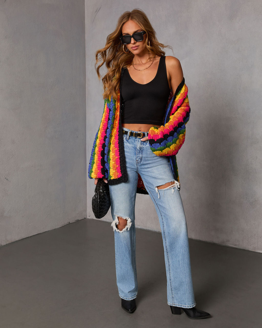 Creative Break Knit Muti Color Cardigan