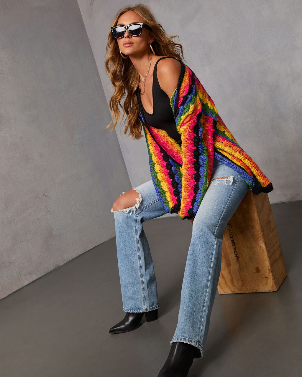 Creative Break Knit Muti Color Cardigan