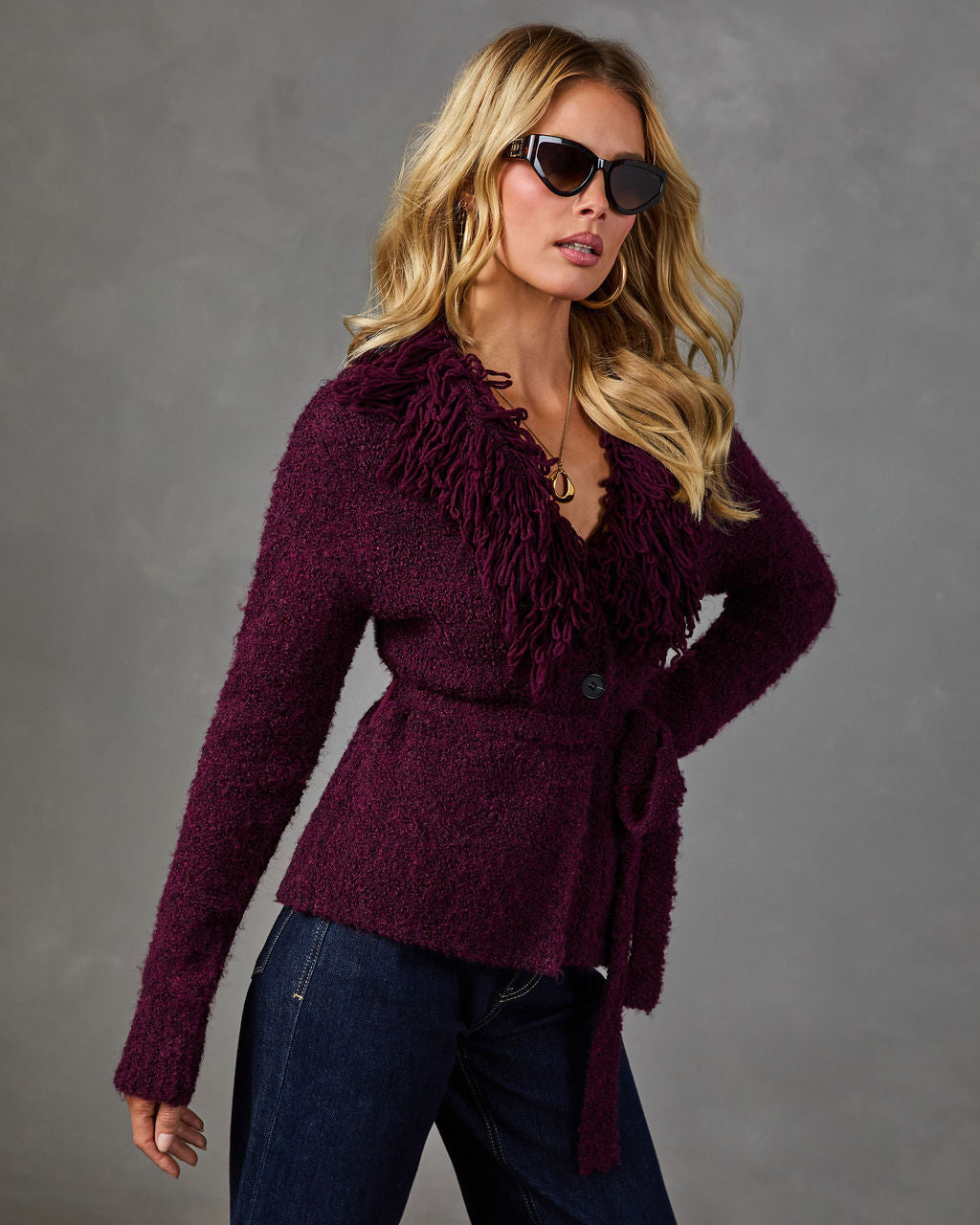 Keshia Knit Fringe Waist Tie Cardigan