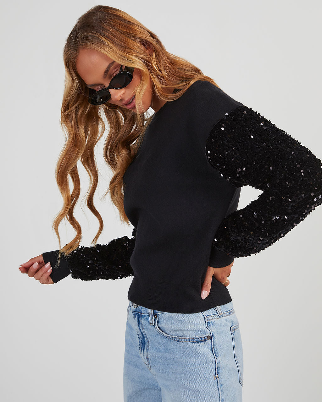 Yumi Contrast Sequin Knit Sweater