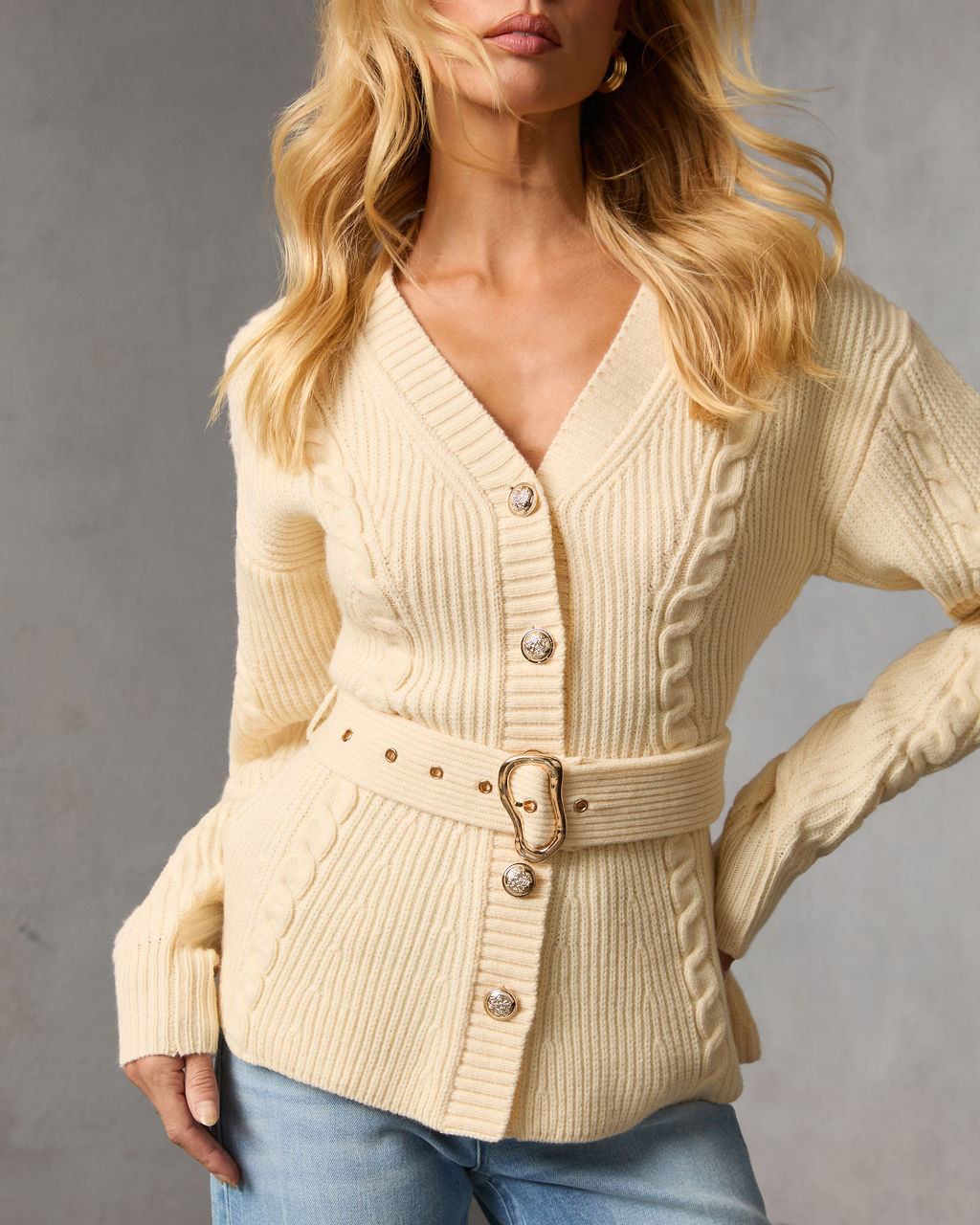 Old Harbor Belted Cable Knit Sweater