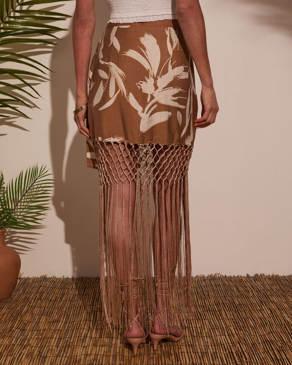 Sunny Views Wrap Fringe Mini Skirt