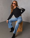 Air of Romance Embroidered Shoulder Knit Sweater