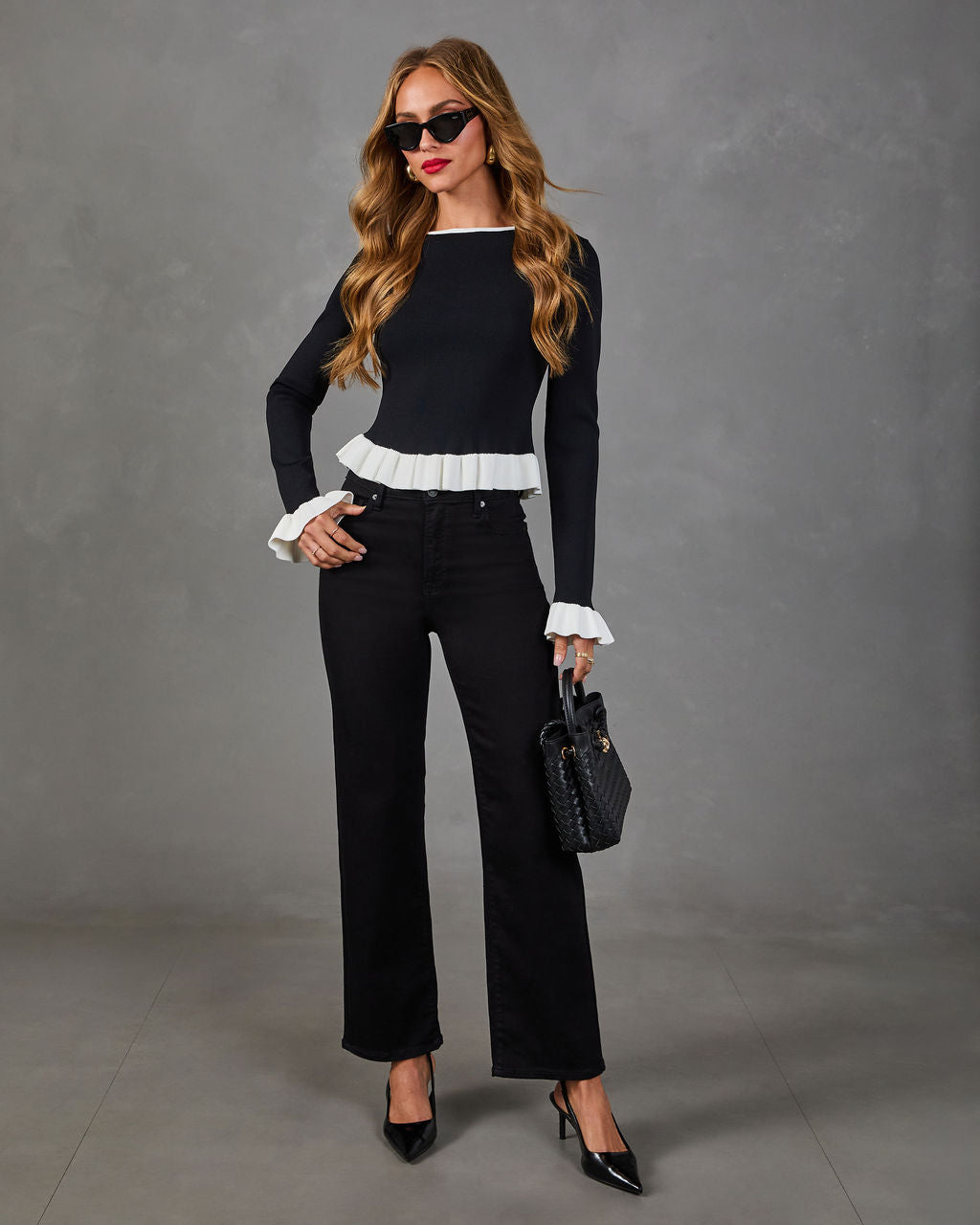 Last Course Knit Color Block Peplum Sweater