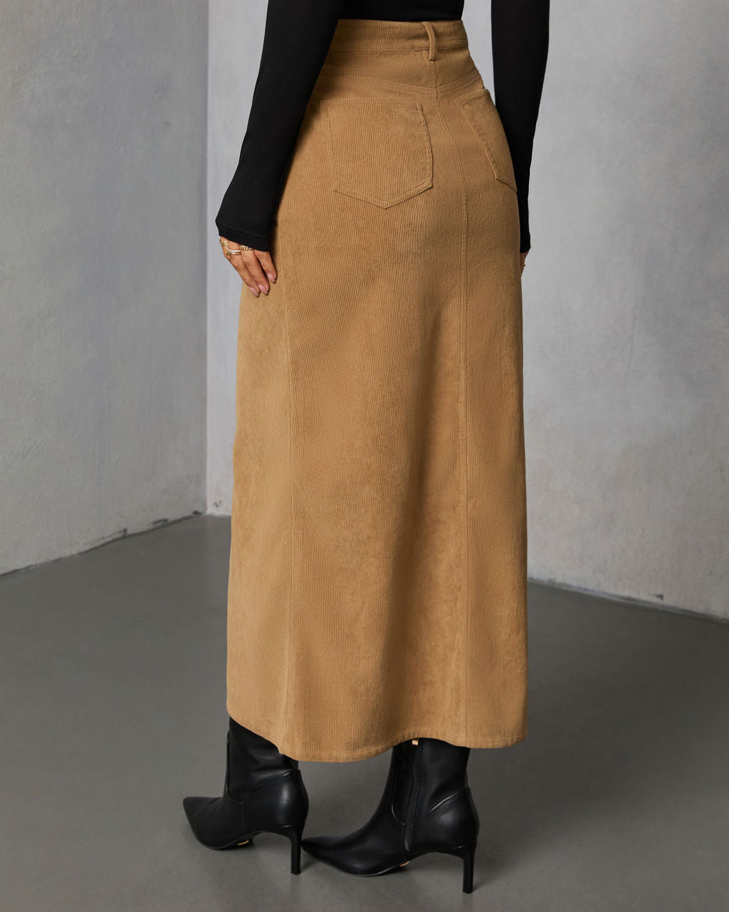 Ganita Corduroy Slit Midi Skirt