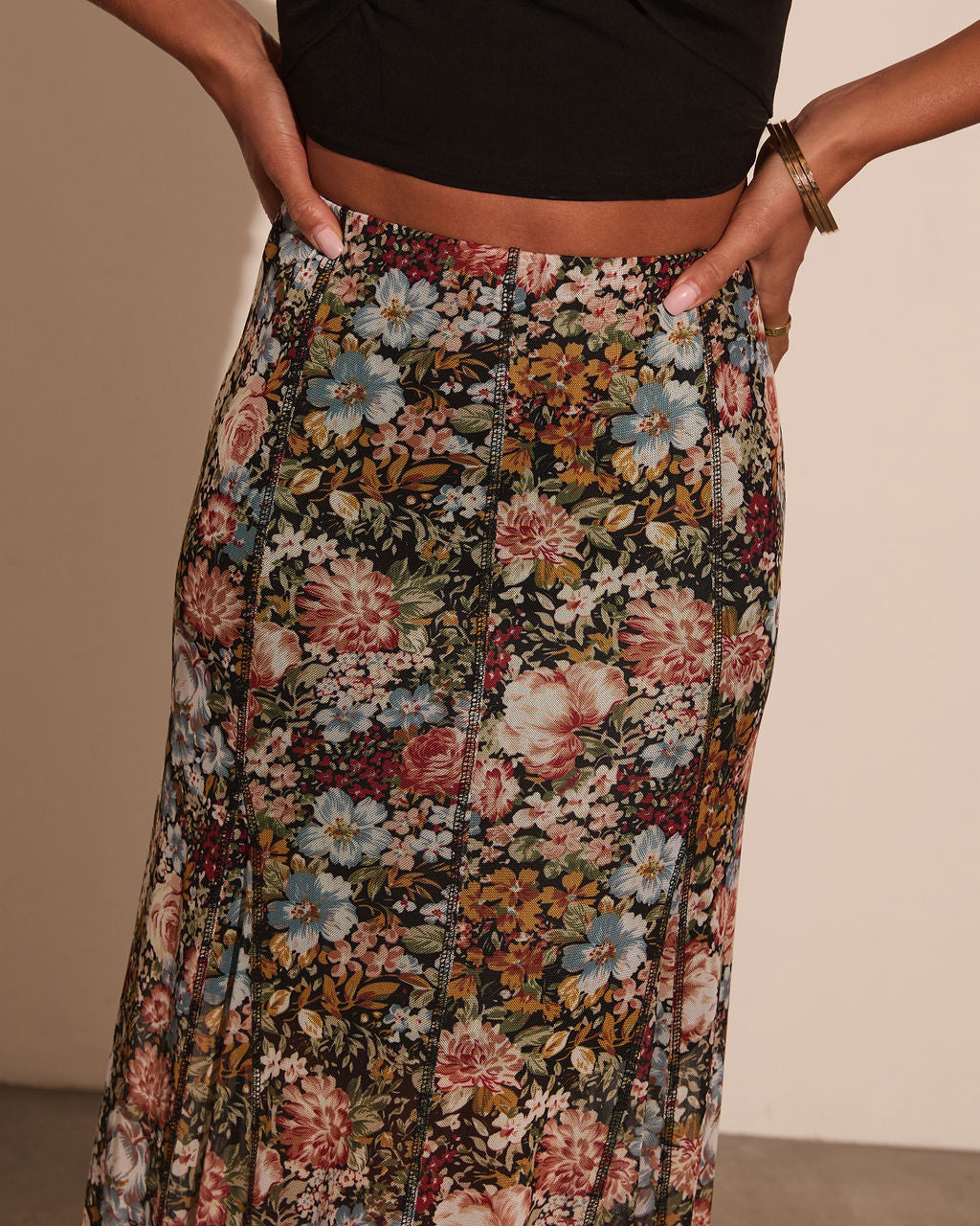 Gracie Mesh Floral Maxi Skirt