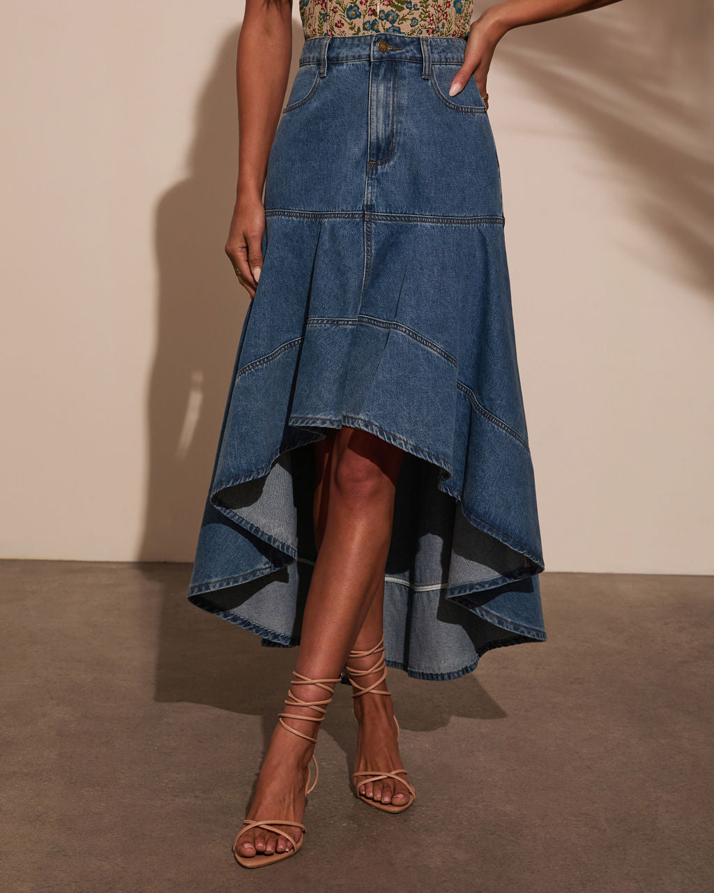 Grizelle High Low Denim Maxi Skirt