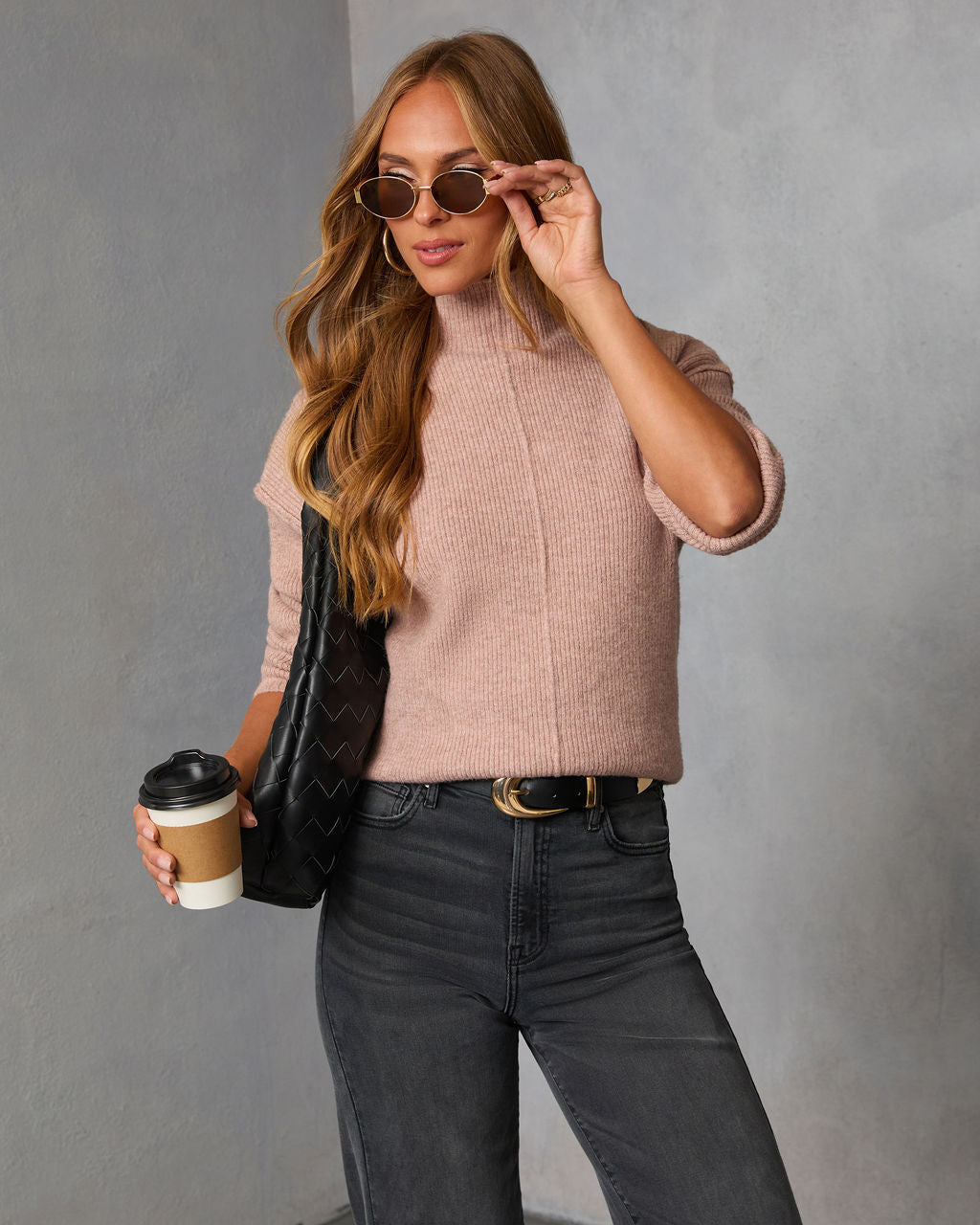 Malia Mock Neck Seamed Sweater
