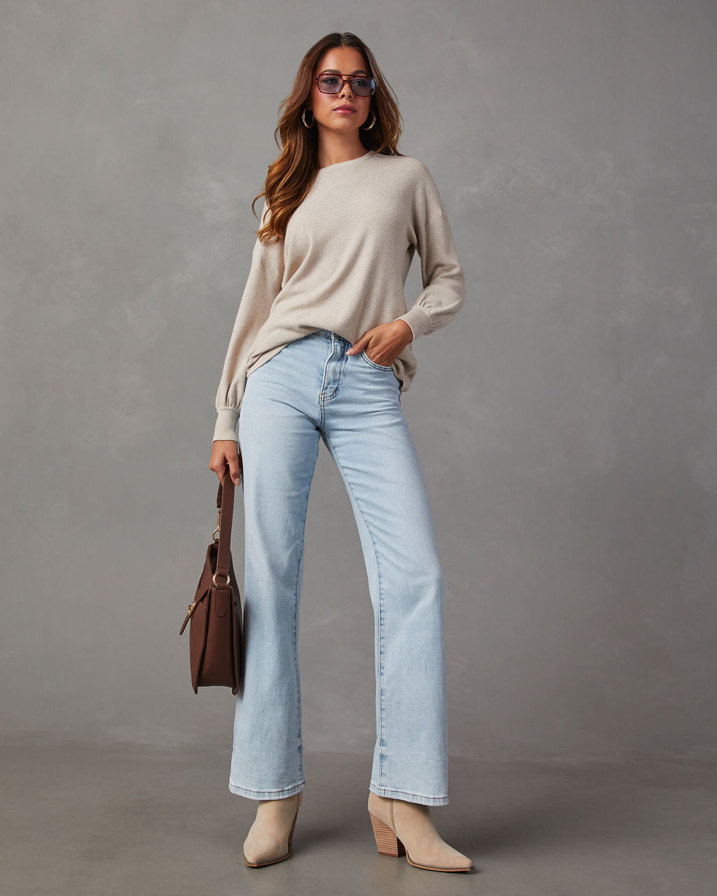 Coralee Waffle Knit Long Sleeve Top
