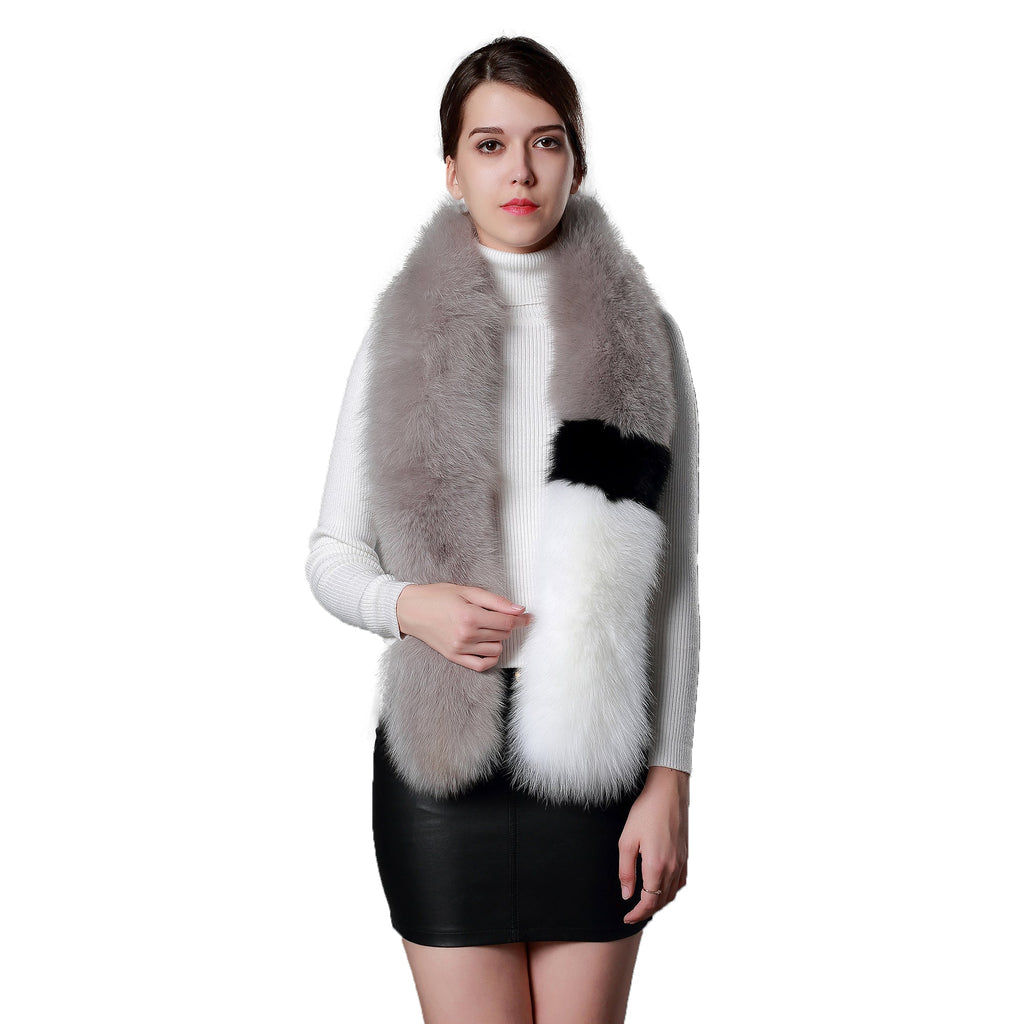Womens Real Fox Fur Scarf Lady Fashion Winter Warm Shawl Patchwork 16756
