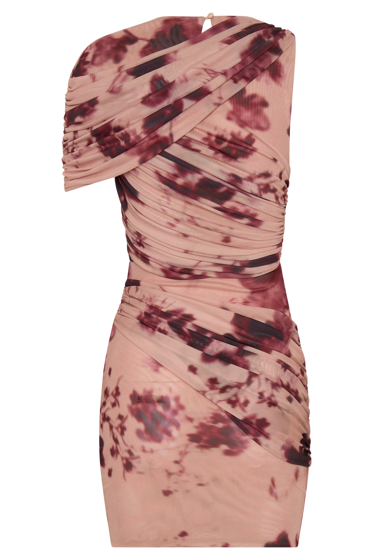 Adrienne One Shoulder Mesh Mini Dress - Nude Blurred Floral Print