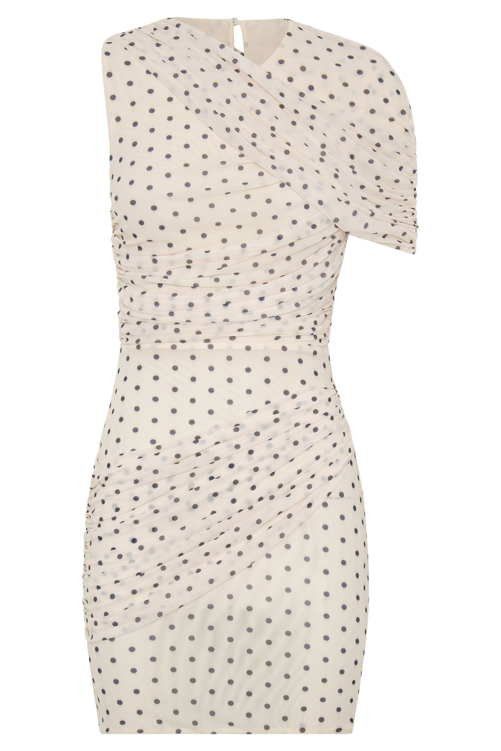 Adrienne One Shoulder Mesh Mini Dress - Polka Dot