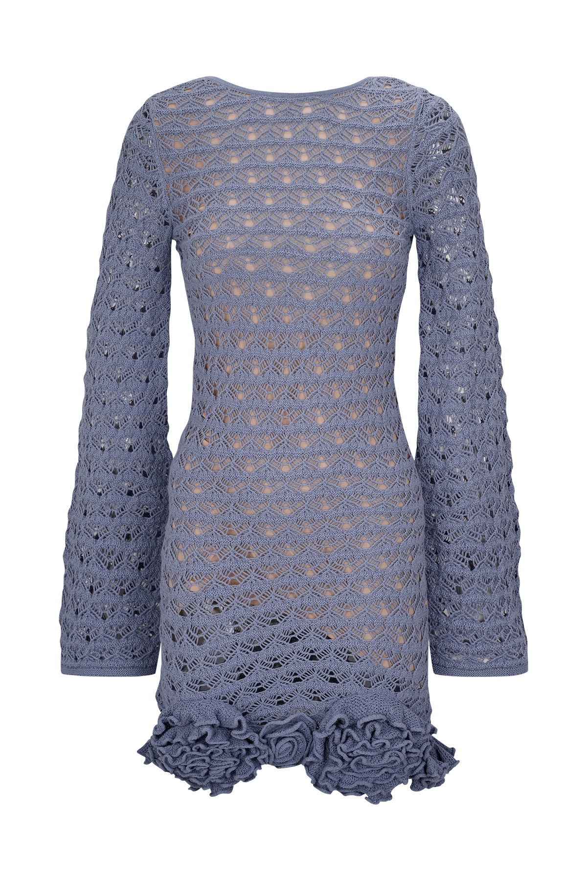 Aileen Ruffle Crochet Mini Dress - Steel Blue