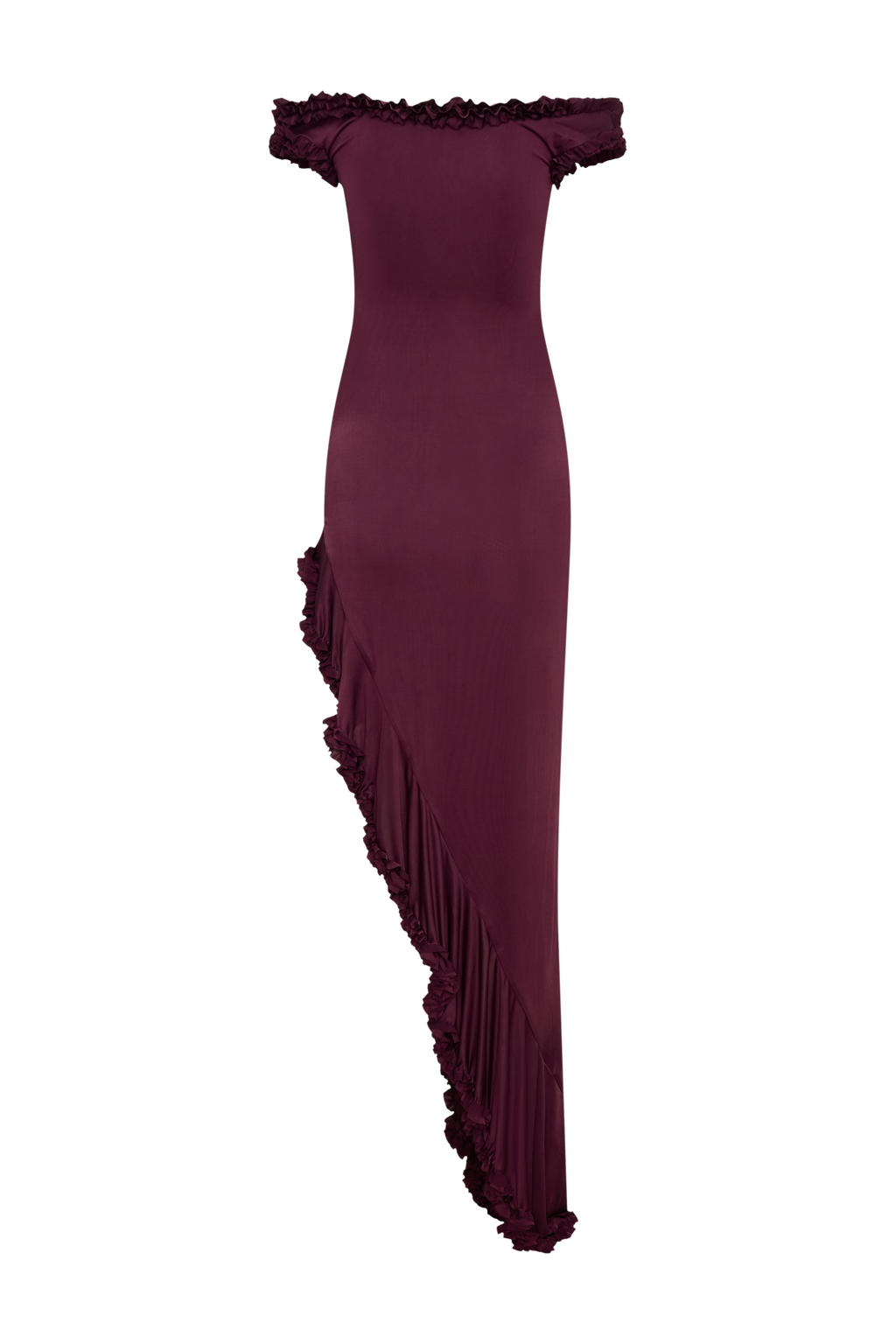 Arielle Off Shoulder Ruffle Midi Dress - Plum