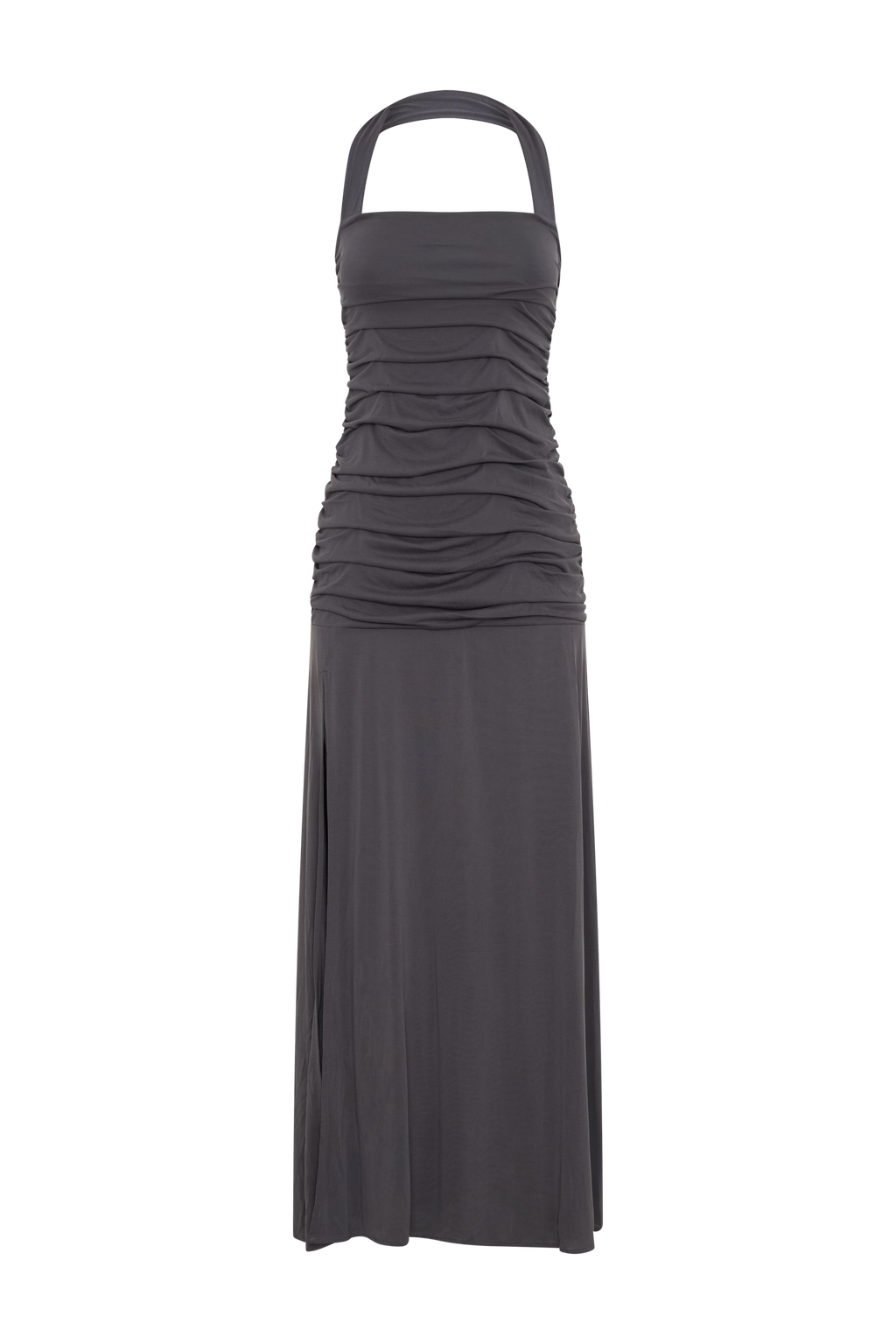 Bentley Peached Jersey Halter Maxi Dress - Charcoal